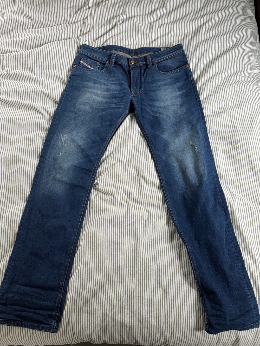 Diesel Men's Blue Washed Straight Jeans